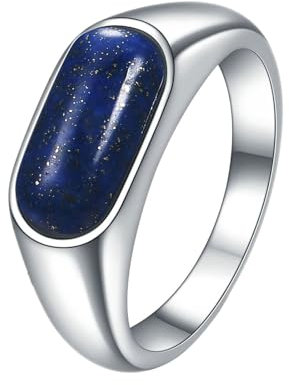 Mesnt Verlobungsring Damen, Edelstahl 8MM Vintage Ring mit Stein für Frauen Silber Blau, Größe 60 (19.1)