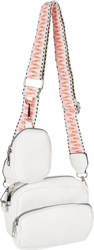 styleBREAKER Damen Umhängetasche Rechteckig 2-Teilig | 17x14x6 cm Crossbody-Bag, 2 Hauptfächer mit Zipper, 80-124 cm anpassbarer Gurt mit Muster, kleine ovale Börse (8x11x2 cm).