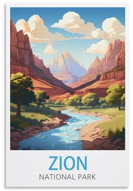 LICHNWW Zion National Park Vintage-Reiseposter, 20 x 30 cm, Leinwanddruck für Wohnzimmer, Schlafzimmer, Wohnheim, Zuhause, Büro, Wanddekoration