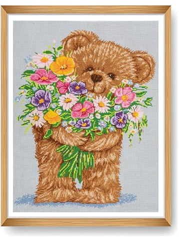 Trimits Large Cross Stitch Kits - Counted Embroidery Needlework for Adults Beginners Kids, Christmas Gifts Wall Art, (Frame Not Included) 14 Count, Teddy