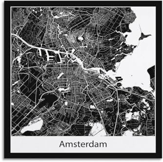 WALSFK Vintage-Karten-Poster, Europa, Niederlande, Amsterdam, dekorative Leinwand, Familienschlafzimmer, Kunstwerk, Bild, Gemälde, 30 x 30 cm