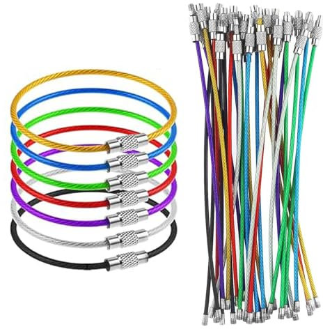 56 Piezas Llaveros de Alambre de Acero Inoxidable, Llaveros de Alambre de Acero Coloridos, Llaveros de Alambre de Acero Inoxidable, para Etiqueta del Equipaje, Etiquetas, Siete Colores