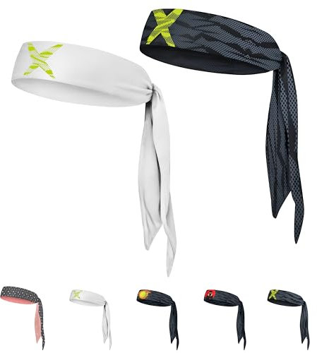 Kinder Sport Haarband, Bandana, Stirnband, für Kinder, Jungen und Mädchen (NeonX Weiß/Schwarz Doppelpack, Kinder)
