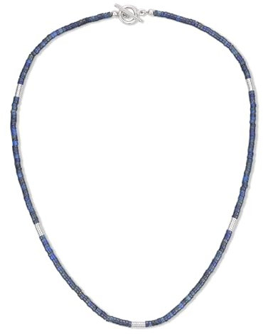 COAI Herren Perlenkette mit natürlichen Lapislazuli- und Hämatitperlen 60cm