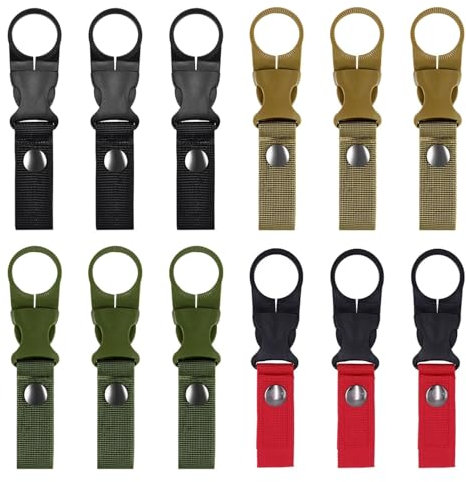 Lonimia 12 Stück Nylon Gürtel Flaschenhalter Clips, Wasserflaschenhalterungshaken, Rucksack Karabiner Taktischer Schlüsselanhänger Flaschenhalter Haken für Camping Wandern Reisen Angeln Outdoor