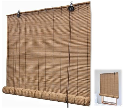 Tenda a Rullo in Bambù, Tapparella Avvolgibile in Bamboo a Rullo, 100 x 220 cm, Tenda da Sole Oscurante da Marrone, Cortina di Bambù per Balcone per Interni, 245814