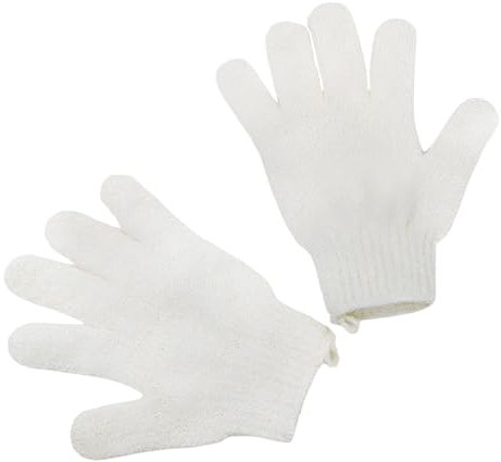 Pack of 2 Peelinghandschuh Waschhandschuh, Exfoliating Gloves Körper Duschhandschuh Massage Peeling Handschuh Handschuhe für Körper Und Gesicht mit Haken - Weiß