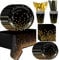Schwarz und Gold Partygeschirr, 24 Gäste Schwarzgoldenes Geburtstag Partygeschirr Set, Schwarz Gold Pappteller Pappbecher Tischdecke Servietten etc