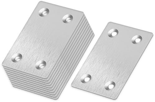 HXJDAM 10 placas perforadas de metal, conector plano de acero inoxidable, conector de madera (60 x 38 x 1,5 mm), chapa de conexión, chapa perforada, placa perforada, conector, placas perforadas para
