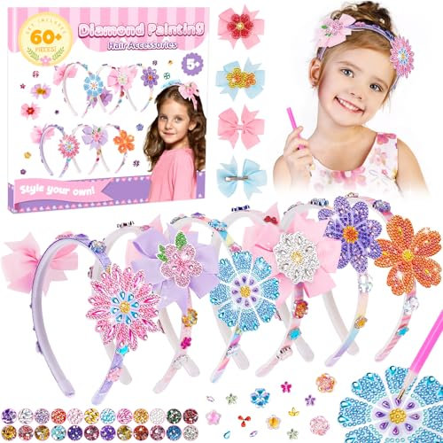 Basteln Mädchen Geschenke 5-11 Jahre, Geburtstagsgeschenk für Mädchen 6-7-8-9 Jahre Diamond Painting Bastelset Haarschmuck Kinder Spielzeug Mädchen 7 8 9 10 Jahre Geschenkideen DIY Blumen Haarreifen