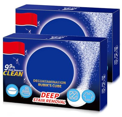 2 Box Multi-Functional Bio-Enzyme Cleaning Tablets, Active Enzyme Laundry Stain Remover Enzyme Cleaner Dissolve Concentrated Tablets Household Stain Removal Cubes Cleaning Powder for Bathroom Kitchen