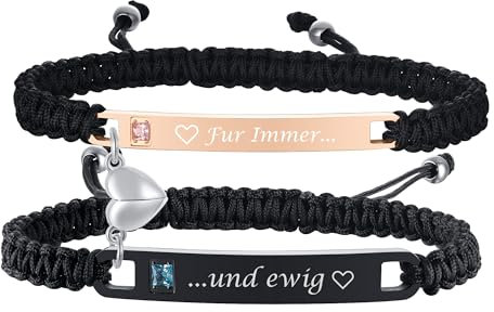 Paar Armbänder Herz Partnerarmbänder Geschenke - Personalisierte Pärchen Armband mit Gravur Armband Yinyang Geschenk für Sie und Ihn Paare Couple Familie Armbänder (Für immer...und ewig)