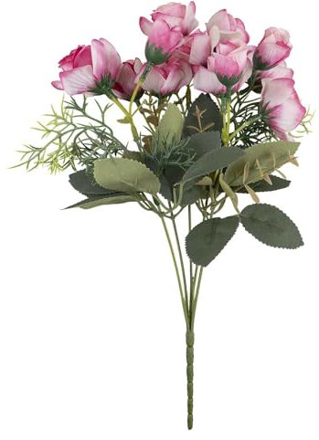 Ideen mit Herz Cespuglio di fiori, composizione floreale artificiale, bouquet, rose, fiori decorativi con gambo lungo, 15 fiori, diametro di circa 2,5 fino a 4 cm (rosa e bianco naturale)