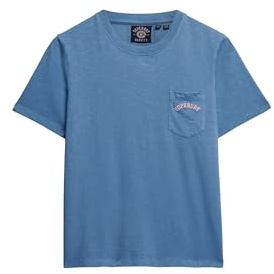 Superdry Damen Essential Logo T-Shirt mit stückgefärbter Tasche Copen Blau 44