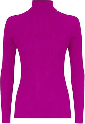 FASHIONISM Maglione da donna a maniche lunghe a costine con collo a polo da donna invernale caldo maglione a collo alto casual da indossare fuori porta maglione top, Fucsia, 13 anni