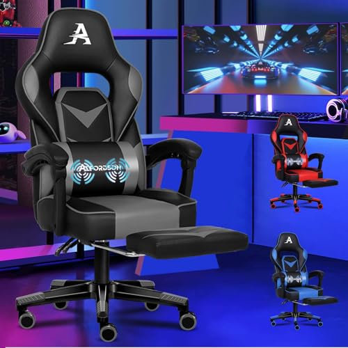 ALFORDSON Gaming Stuhl Racing Stuhl Executive Sport Gordon Bürostuhl mit Fußstütze PU Leder Armlehne Kopfstütze Home Stuhl, Steingrau