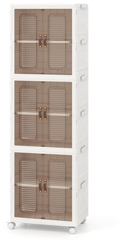 COSTWAY Foldable Shoe Storage Box, 6-Cube Stackable Storage Bins with Lid, Magnetic Doors & Lockable Wheels, 115L Collapsible Shoe Boxes Cabinet Closet Organizer Containers for Living Room Bedroom