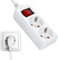 TECHZOCO Regleta Alargador con 2 Enchufes, Regleta de enchufes para el hogar, Base de enchufes schuko con Interruptor, MAX 3680W, 16A, 250V, H05VV-F 3G1m㎡, Blanco, Longitud del Cable 1.50 Metros