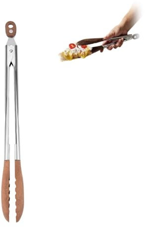 Walnut Tongs for Cooking, Long Wood Toaster Tongs Pincers Salad Pincers with Wooden Tips,Salad Forceps with Wooden Tips, Kitchen Forceps Ideal for BBQ, Steaks, Serving Food (Walnut-1PCS)