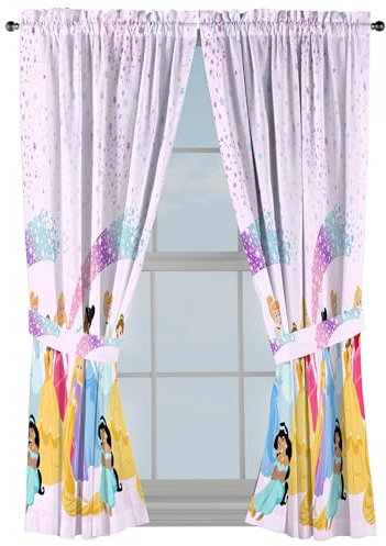 Sunny Side Up Juego de cortinas de ventana para dormitorio de niños, juego de cortinas con 2 alzapaños, color rosa, princesa de Disney, 106.6 cm de ancho x 160.0 cm de largo (paquete de 2)