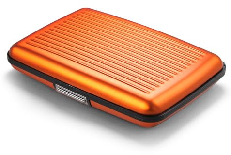 ÖGON -DESIGNS- Porte-Cartes en Aluminium avec Fermoir en métal, Protection RFID Contre la fraude et la démagnétisation, Portefeuille Compact, modèle Smart Case Stockholm (Aluminium Orange)