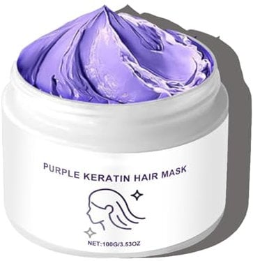 Purple Keratin Haarmaske Für Blond,Platin,Silber & Asch Haar -Tönung Für Trockene,Beschädigte Haare Mit Unerwünschten Gelbstichen,Entfernt Gelbton Und Blondstellen,Nährend Und Reparierend (1PC, 100g)