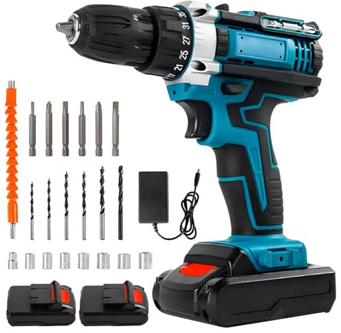 Anluomania Trapano Avvitatore Batteria, 21V Avvitatore a Batteria, Avvitatore Elettrico, Cacciavite Elettrico, Trapano a Percussione 45Nm, 25+3 Coppia, Led Luce, 2 Velocita, per Riparazione, Fai da te
