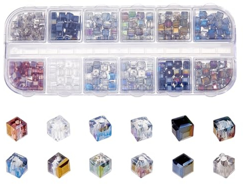 DICOSMETIC 360 Stück 4mm Würfel Glasperlen Für Die Schmuckherstellung | 4mm Größe,1mm Loch,12 dunkle Farben,galvanisch beschichtete facettierte Oberfläche,quadratische Form