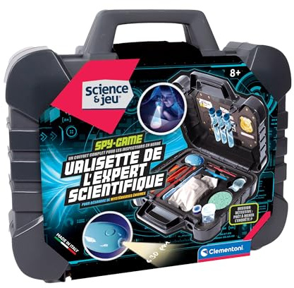 CLEMENTONI - Valisette de l’Expert Scientifique 8 Ans + - Kit Complet avec Expériences et Accessoires pour Enfants - Chimie, Biologie et Physique - Idée Cadeau Educatif et Ludique