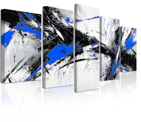 CXHOSTENT Blaue abstrakte Wanddekoration, 5 Stück, blau-grau-schwarz, Bilddrucke, große abstrakte Leinwand, Wandkunst, Gemälde, modernes Kunstwerk für Heimdekoration, gerahmt (Grau,100L x 200W cm)