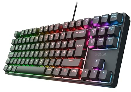 GXTrust CADA TKL Mechanische Tastatur Deutsches Layout QWERTZ, 80 Prozent | Braune Huano Switches, RGB Beleuchtung, Integrierte Software, USB Programmierbare Gaming Tastatur für PC Laptop