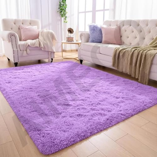 AIMECO Lila Hochflor Teppich, 160x200 cm, Flauschig, Anti-Rutsch & Waschbar, Purple Shaggy Rug für Wohnzimmer & Schlafzimmer