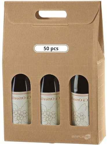 SIMPLETEK - 50 x Havana Gift Box for 3 Bottles Wine Oil with Window for Christmas Occasions (50 Pieces)