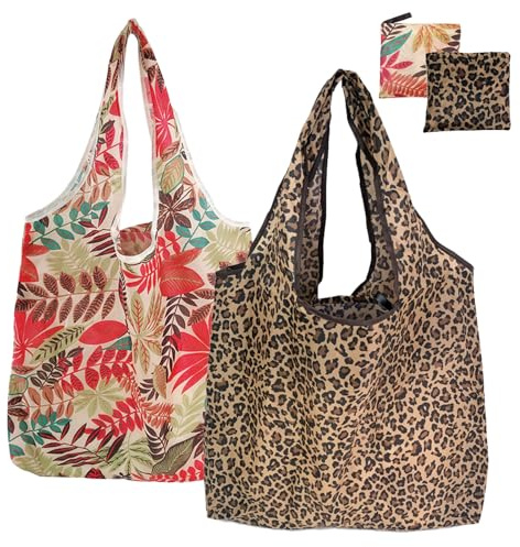 2Stück große Faltbare Tasche,Praktische und leichte Einkaufstasche,Handtasche,Stilvolle,Minimalistische Einkaufstasche mit großem Fassungsvermögen,für Reisen,Ausflüge,Einkäufe