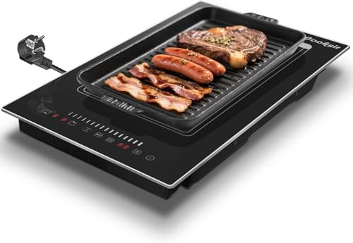Cooksir Plaque à Induction 2 Feux avec Prise, Plaque de Cuisson Encastrable 30CM avec Cadre Métallique, 3500W, Zone Combinée pour Barbecue, Curseur Tactile, Verrouillage de Sécurité, Minuterie, 220V