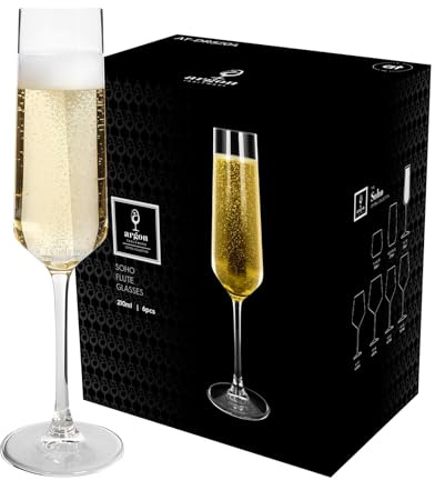 Argon Tableware Soho Crystal Champagne Flutes 210ml - Pack of 24, Lead-Free Crystal Sparkling Wine Glass Set, Modern Angular Design, Durable Pulled Stem, Gift Boxed Glassware for Home & Bar