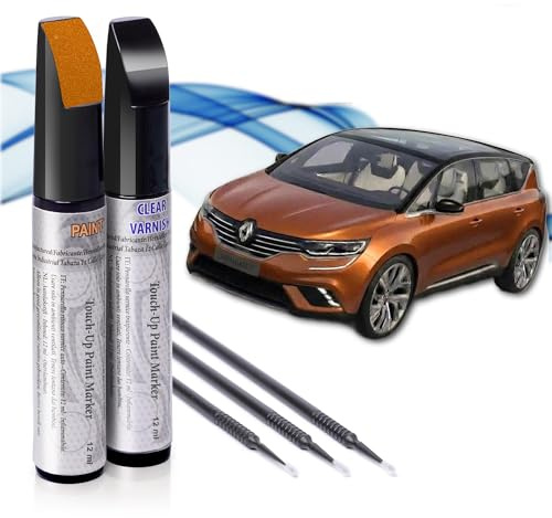 Asturcolor Réparateur de rayures pour voiture, stylo de retouche pour voiture, stylo anti-rayures 2 pièces de peinture de retouche Renault (EPY ORANGE ATACAMA MET.) avec base + laque.