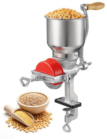 VEVOR Mulino per Cereali Manuale con Tramoggia Grande, Macinino a Mano per Spezie Grano, Noci da Cucina, Montaggio da Tavolo con Morsetto in Ghisa, Mulino Grano Mais con Coperchio Antipolvere
