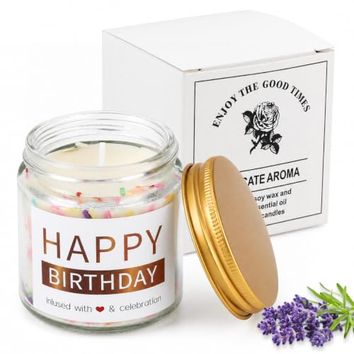Happy Birthday Candle, 3.5 oz, Lavender Scented, Soy Wax, with Glass Jar | Candles Gifts for Women, 6.5 × 6 cm, Colorful, Cotton Wick, for Relaxation, for Massage, for Yoga, for Sleep
