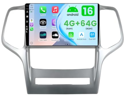 MSD 4+64G Bildschirm Autoradio für Jeep Grand Cherokee WK2 (2008-2013) | Carplay Android Auto | Android 16 9 Zoll GPS Navi Radio | Lenkradsteuerung WiFi DAB Bluetooth 5.0 | Rückfahrkamera | 2 Din