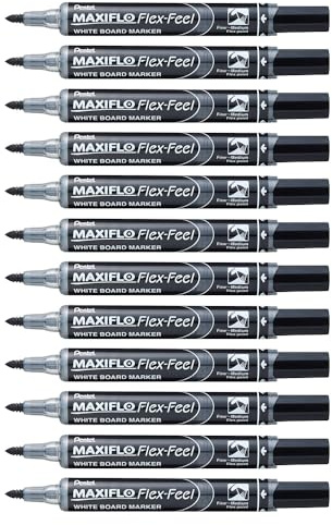 Pentel MWL5SBF-AX Maxiflo Flex-Feel Whiteboard-Marker, 12 Stück, Schwarz