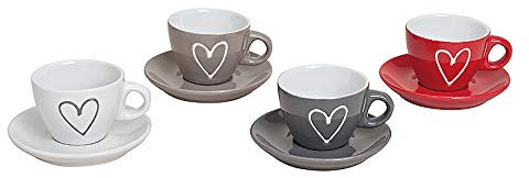 MC-Trend 4er SET Espressotassen mit Herz und Unterteller Ø 6,5 cm aus Keramik mehrfarbig Tasse Haushalt Becher Kaffee Bistro Gastro Küche Event Kantine Büro handgemacht Cup bunt Handmade Unikat