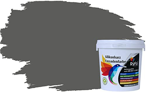 RyFo Colors Silikonharz Fassadenfarbe Lotuseffekt Trend Dunkelgrau 1l - bunte Fassadenfarbe, weitere Grau Farbtöne und Größen erhältlich, Deckkraft Klasse 1