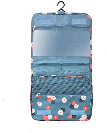 BryTravel Portable Trousse de Toilette Suspendre Sac de Toilette étanche pour Femme, Accroché de Voyage Pliable Cosmétique Sac Organisateur (Blue Flower)