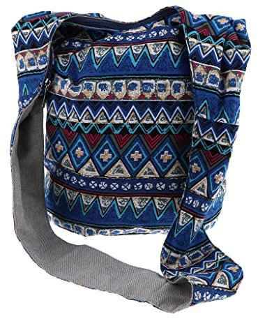 Bohemian Handtasche Schultertasche Crossbody Tasche Schulterbeutel mit Reißverschluss - Blau