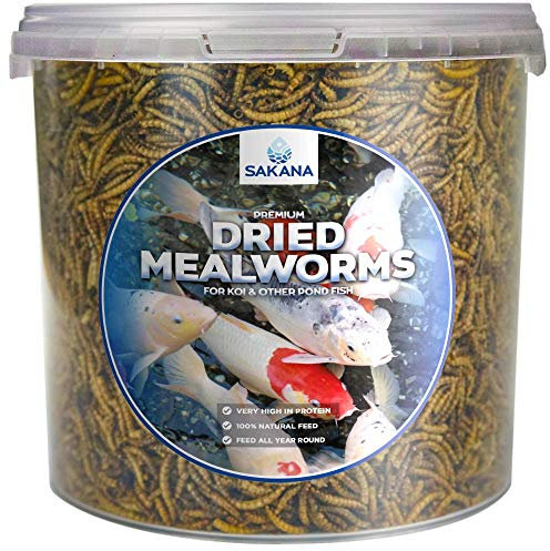 SAKANA Dried Mealworms | Premium Quality Aquatic Pond Fish Food | High Protein & Energy, Balanced Diet Feed | Contains Nutritious Minerals and Vitamins | Easily Digestible, Year-Round Snack (10L)