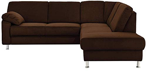 Cavadore Ecksofa Belfast mit Ottomane rechts / Polsterecke mit Federkern / inkl. Vorziehsitz und Bettkasten / 243 x 88 x 218 / Mikrofaser Braun