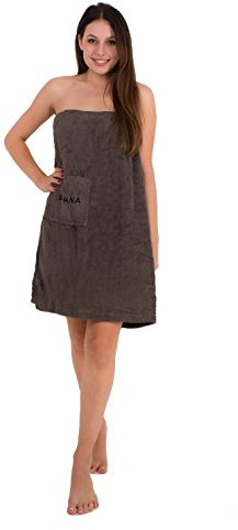 Julie Julsen Saunakilt für Damen 75 x 140 cm Klettverschluss und Gummizug 100% Baumwolle Tasche aufgesetzt Anthrazit