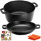 Overmont Overmont Olla Holandesa 5 QT Cacerola de Hierro Fundido Tapa de Doble Función Sartén Plancha Pre Sazonado con Cubiertas de Manijas