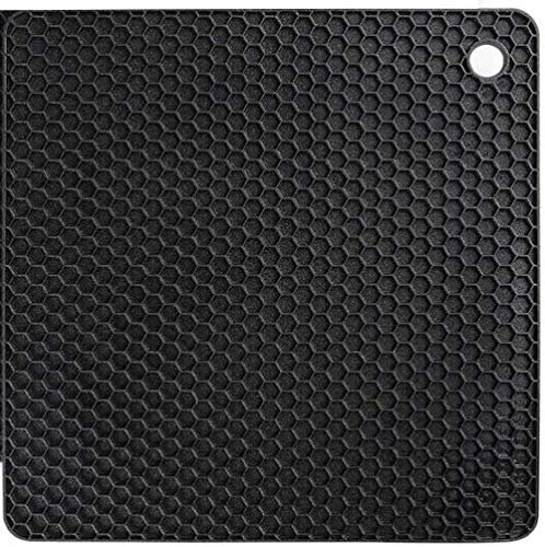 Silicone Table Trivet Mat Non-Slip Heat Resistant Pad Waterproof Hot Pads for Cooking, Spoon Rest, Hot Dishes, Pots & Pans, Square Pattern, Black